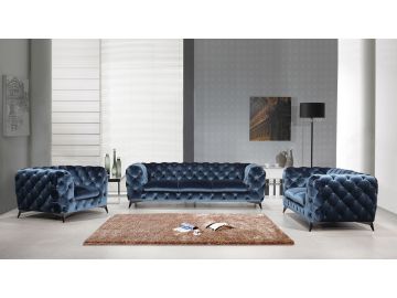 Delilah Modern Blue Fabric Sofa Set