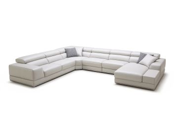 Chrysanthemum Modern White Full Leather Sectional Sofa