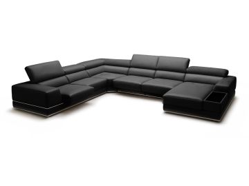 Chrysanthemum Modern Black Leather Sectional Sofa