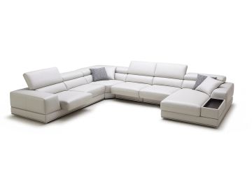 Chrysanthemum - Modern White Leather U Shaped Sectional Sofa