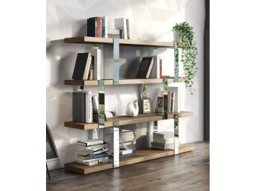 Brewer - Modern Walnut Glass & Stainless Steel Bookshelf