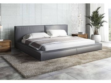 Haven - Eastern King Modern Grey Full Leather Bed