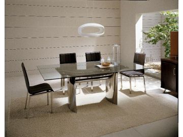 Waves Collection Modern Wenge Glass w/Chrome Stainless Steel Dining Table