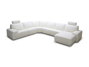 Cypress - Modern White Eco-Leather Sectional Sofa with Headrests