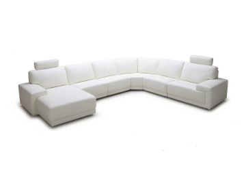 Cypress - Modern White Eco-Leather Sectional Sofa with Headrests