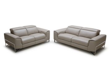 Begonia Modern Taupe Italian Leather Reclining Sofa Set