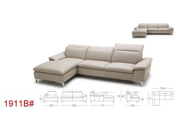 Dandelion Modern Dark Grey Leather Sectional Sofa