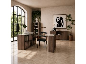 Roma - Modern Glass + Walnut Reversible Desk