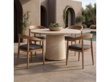 Sinai - Modern Faux Travertine Concrete Round Dining Table