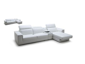Sage White Full Leather Sectional Sofa w/ iPhone Dock And Speakers