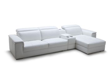 Sage White Full Leather Sectional Sofa w/ iPhone Dock And Speakers