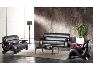 2033 Black Modern Bonded Leather Sofa Set
