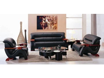 2033 Modern Black Leather Sofa Set