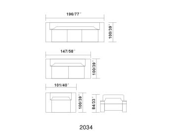 2034 Modern Black Leather Sofa Set
