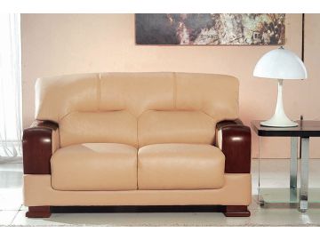 2109 Modern Beige and Brown Leather Sofa and Loveseat