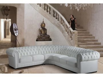 Paris Transitional Tufted White Leather Sectional Sofa