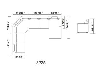 2225 Modern Off-White Leather Sectional Sofa 