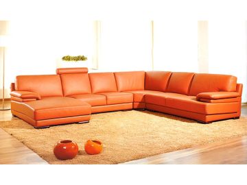 2227 - Modern Orange Leather U Shaped Sectional Sofa