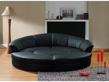 Bonded Leather Modern Black Leather Circular Sectional Sofa- Circle