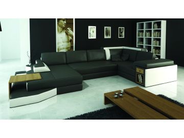2314 Modern Black Leather Sectional Sofa