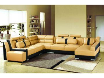 2512 Modern Terracotta and Black Bonded Leather Sectional Sofa