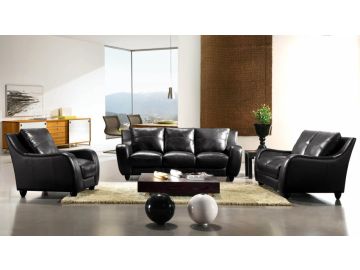  Full Leather Bremen Black Sofa Set 