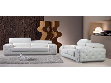 Corinne Modern Tufted Leather Sofa Set with Headrests and Crystals