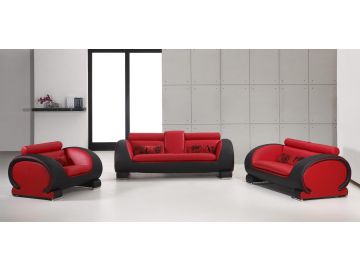2811 Black and Red Bonded Leather Sofa Set