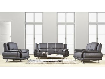 2818 Modern Black Leather Sofa Set
