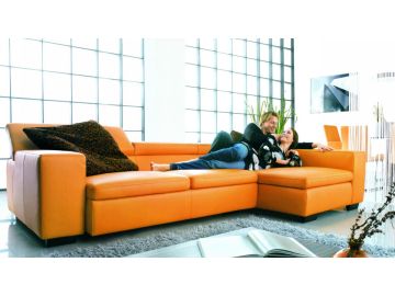 2911 Modern Orange Leather Sectional Sofa