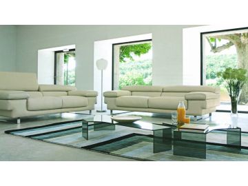 2919 Modern Off-White Leather Sofa Set