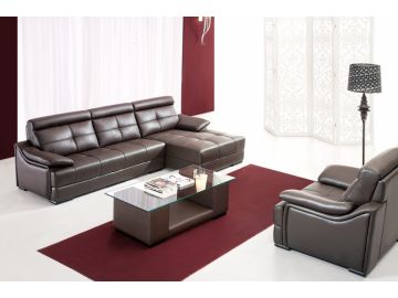 2937 Modern Brown Leahter Sectional Sofa and Chair