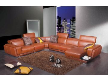 2996 - Modern Orange Leather Sectional Sofa