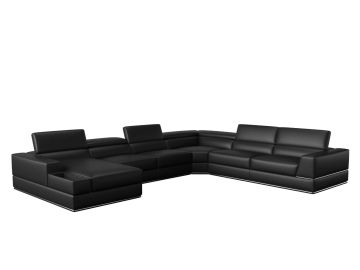 Pella - Modern Black Italian Leather U Shaped LAF Chaise Sectional Sofa