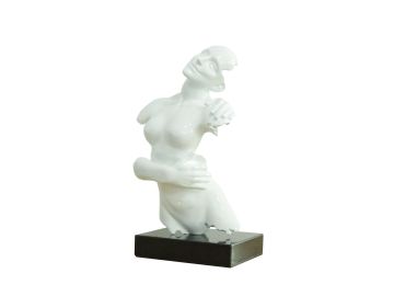 Woman Torso Modern White + Black Base Sculpture