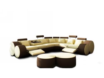 3087 Modern Beige and Brown Leather Sectional Sofa and Coffee Table