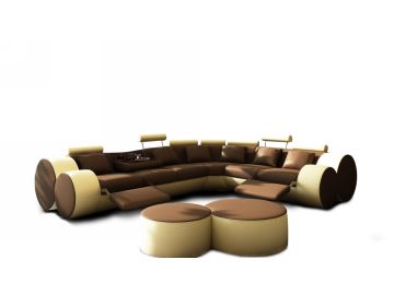 3087 Modern Brown And Beige Leather Sectional Sofa And Coffee Table