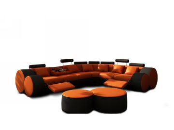 3087 Modern Orange And Black Leather Sectional Sofa And Coffee Table