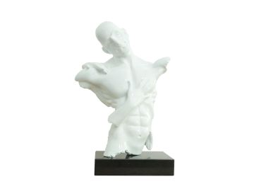 Man Torso Modern White + Black Base Sculpture