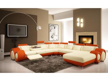 4084 Modern Cream and Orange Sectional Sofa 