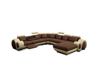 4084 Contemporary Brown and Beige Leather Sectional Sofa 