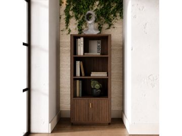 Roma - Modern Walnut + Gold Bookcase