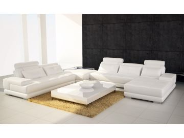 Phantom Contemporary Brown Leather Sectional Sofa w/ Ottoman