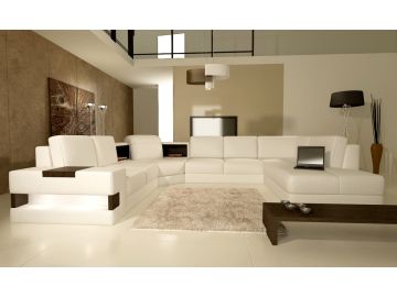 5021 Modern Beige Leather Sectional Sofa