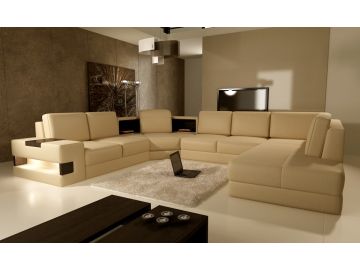 5021 Modern Beige Leather Sectional Sofa