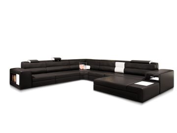 Polaris Italian Leather Sectional Sofa in Black