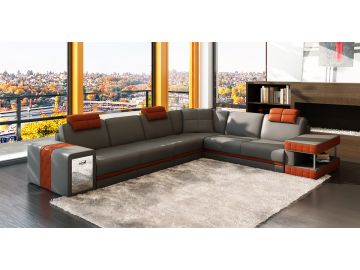 5035B Contemporary 2-Tone Leather Sectional Sofa w/ Storage