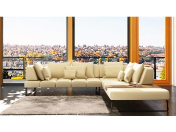 5049 Modern Beige Leather Sectional Sofa