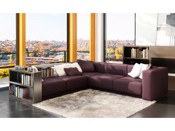 5054 Modern Burgundy Leather Sectional w/ Book Case