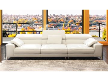 5060B Modern White Leather 4-Seater Sofa w/ Ottoman